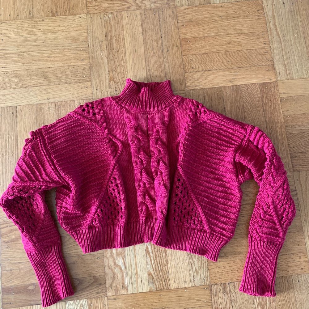 Cushnie Cable Knit Cropped Sweater Turtleneck Deep Red Size XS - Picture 1 of 9